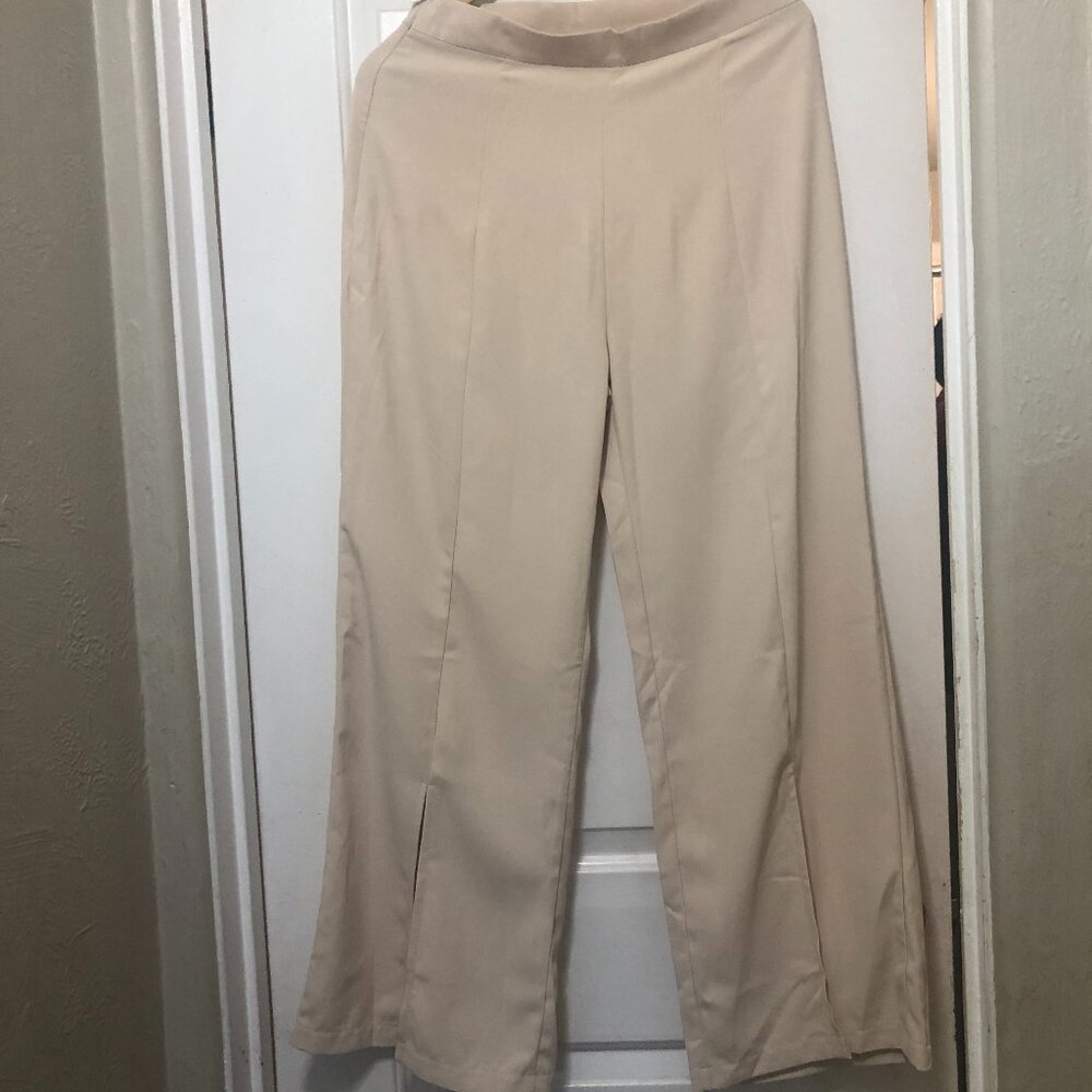 Shein Cream High Rise Wide Leg Dress Pants Women’s Size L NEW WITH TAG - Picture 5 of 9